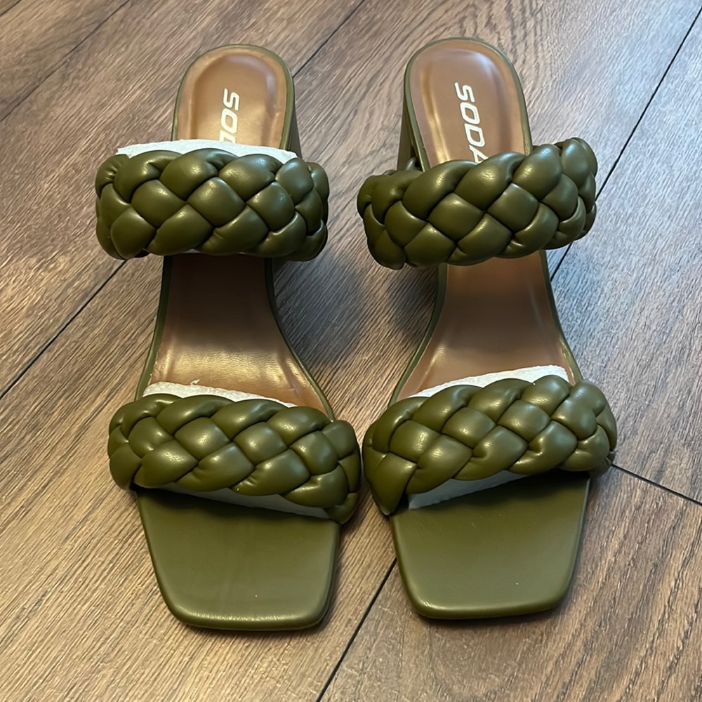 Soda Olive Green Braided Strap Heeled Sandals
